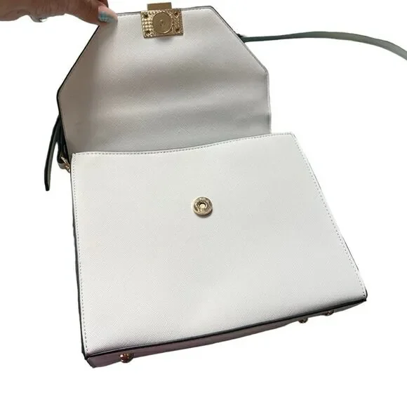 Dune London White Saffiano Leather Leopard Print Calf Hair Fur Trimmed Hand Bag - Picture 10 of 15